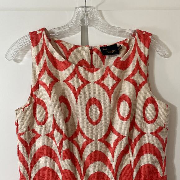 JUST TAYLOR Women's 6 Sleeveless Fit Flair DRESS Jacquard Fabric ORANGE Ivory - Picture 5 of 15